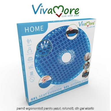 Vivamore Gel Cushion Donut – pernă ergonomică pentru șezut, rotundă, din gel elastic Vivamore Gel Cushion Donut – pernă ergonomică pentru șezut, rotundă, din gel elastic