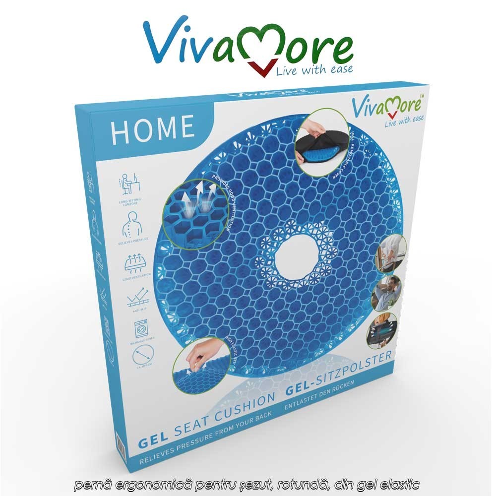 Vivamore Gel Cushion Donut – pernă ergonomică pentru șezut, rotundă, din gel elastic