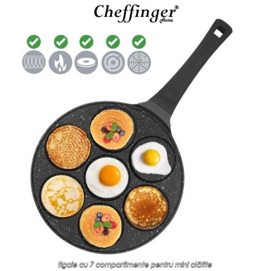 Cheffinger Home CP7 - tigaie cu 7 compartimente pentru mini clătite Cheffinger Home CP7 - tigaie cu 7 compartimente pentru mini clătite