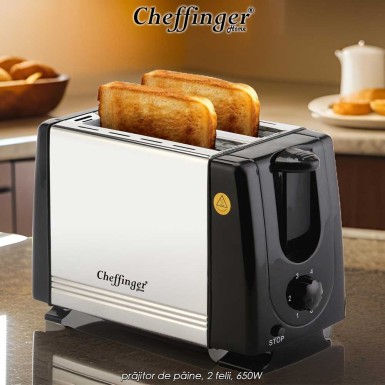 Cheffinger Home 2 Slice Toaster T02 - prăjitor de pâine, 2 felii, 650W Cheffinger Home 2 Slice Toaster T02 - prăjitor de pâine, 2 felii, 650W