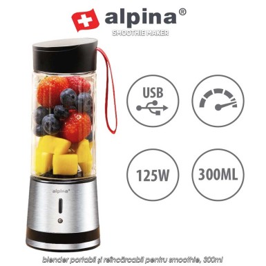 Alpina Smoothie Maker - blender portabil și reîncărcabil pentru smoothie, 300ml Alpina Smoothie Maker - blender portabil și reîncărcabil pentru smoothie, 300ml
