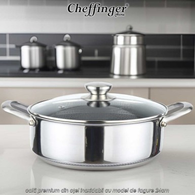 Cheffinger Home PSC24 - oală premium din oțel inoxidabil cu model de fagure 24cm Cheffinger Home PSC24 - oală premium din oțel inoxidabil cu model de fagure 24cm