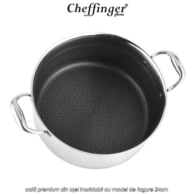 Cheffinger Home PSC24 - oală premium din oțel inoxidabil cu model de fagure 24cm Cheffinger Home PSC24 - oală premium din oțel inoxidabil cu model de fagure 24cm