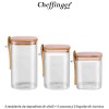 Cheffinger Home GSJ3B - set de 3 recipiente de depozitare din sticlă+3 capace și 3 lingurițe din bambus Cheffinger Home GSJ3B - set de 3 recipiente de depozitare din sticlă+3 capace și 3 lingurițe din bambus