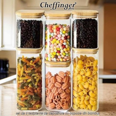 Cheffinger Home GSJ6B - set de 6 recipiente de depozitare cu capace din bambus Cheffinger Home GSJ6B - set de 6 recipiente de depozitare cu capace din bambus