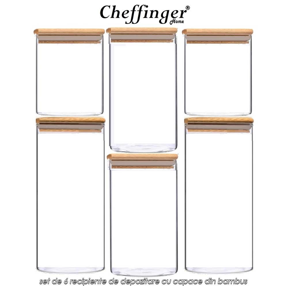 Cheffinger Home GSJ6B - set de 6 recipiente de depozitare cu capace din bambus