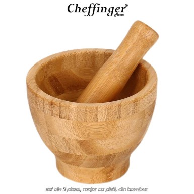 Cheffinger Home BGM12 - set din 2 piese, mojar cu pistil, din bambus Cheffinger Home BGM12 - set din 2 piese, mojar cu pistil, din bambus