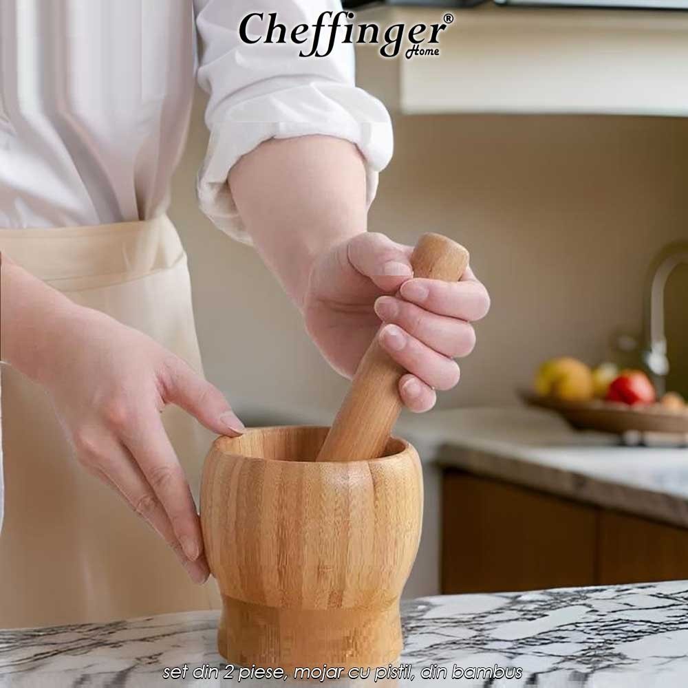 Cheffinger Home BGM12 - set din 2 piese, mojar cu pistil, din bambus