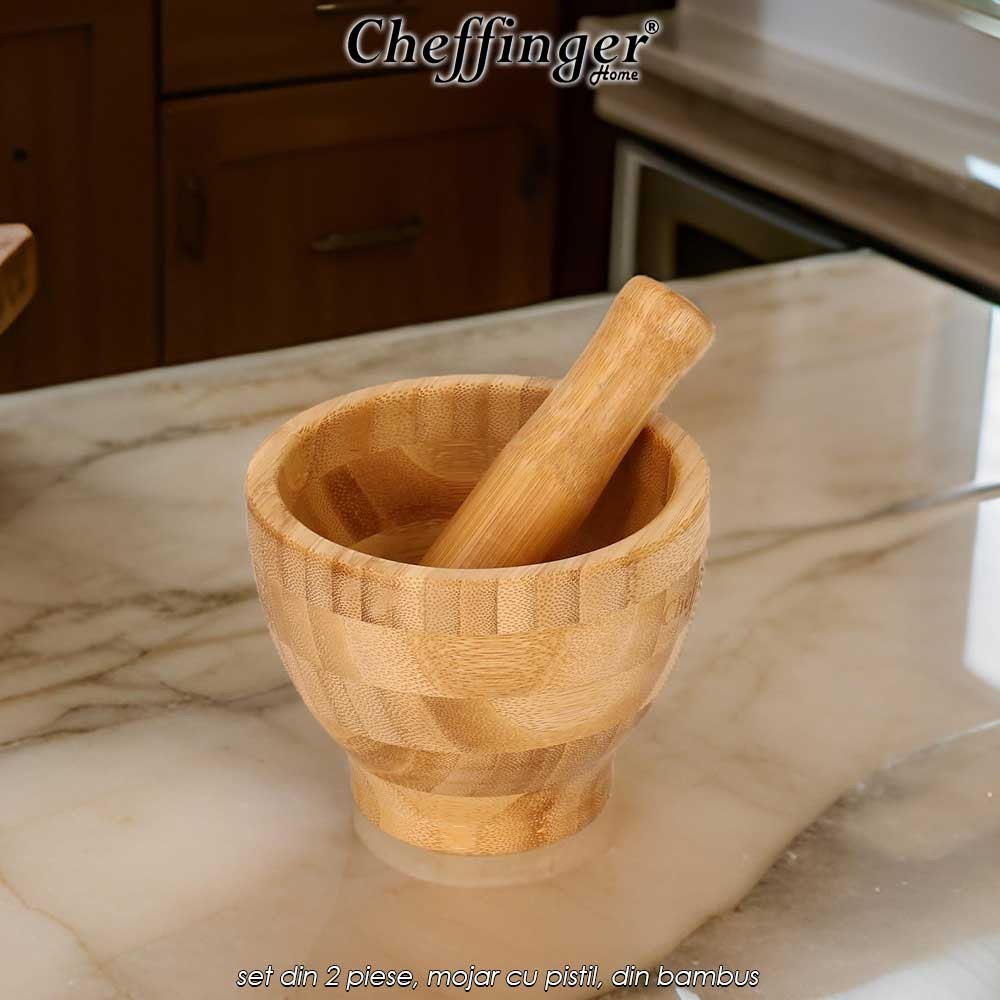 Cheffinger Home BGM12 - set din 2 piese, mojar cu pistil, din bambus