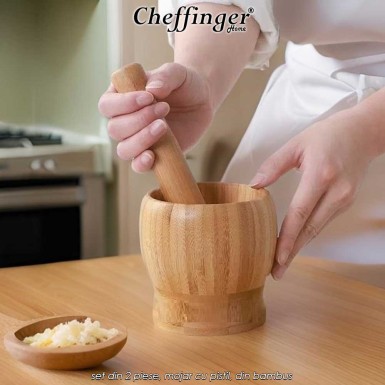 Cheffinger Home BGM12 - set din 2 piese, mojar cu pistil, din bambus Cheffinger Home BGM12 - set din 2 piese, mojar cu pistil, din bambus