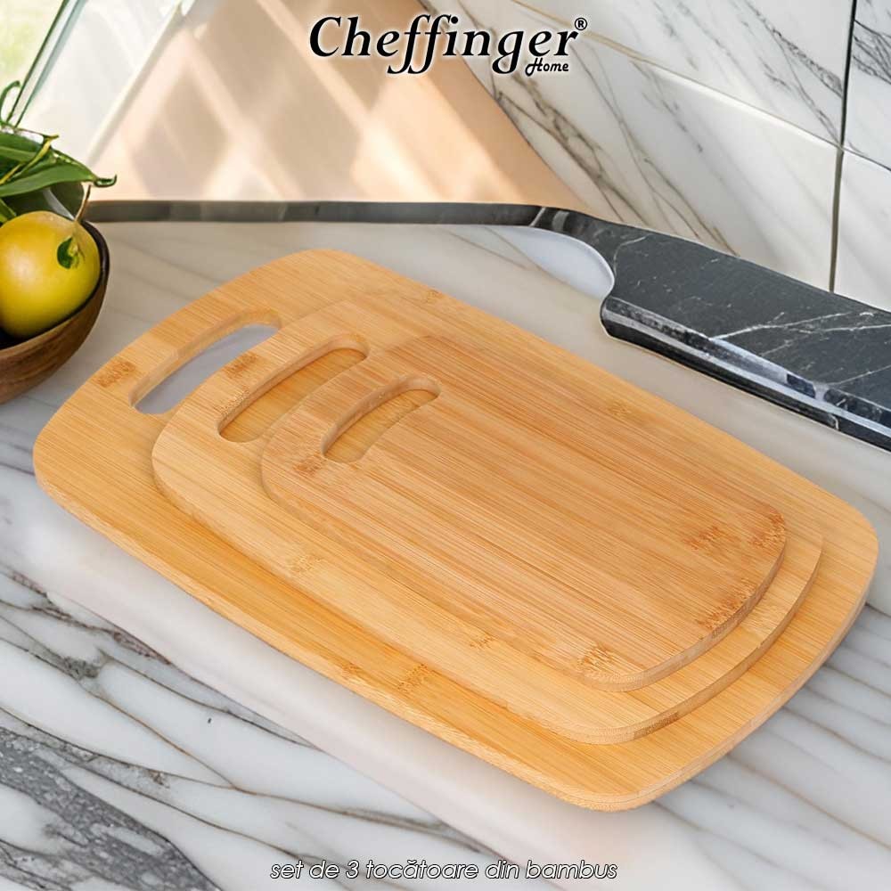 Cheffinger Home CB3 - set de 3 tocătoare din bambus