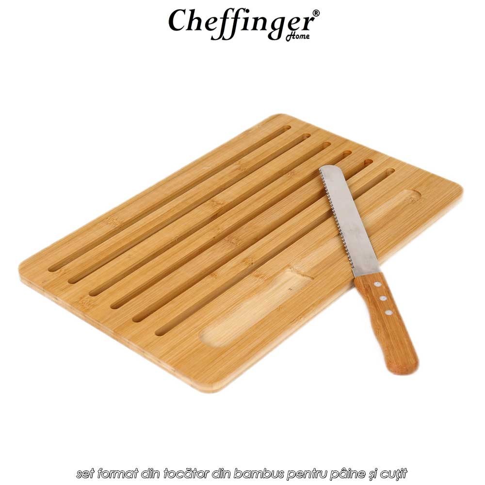 Cheffinger Home BCB41 - set format din tocător din bambus pentru pâine și cuțit