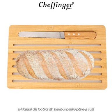 Cheffinger Home BCB41 - set format din tocător din bambus pentru pâine și cuțit Cheffinger Home BCB41 - set format din tocător din bambus pentru pâine și cuțit