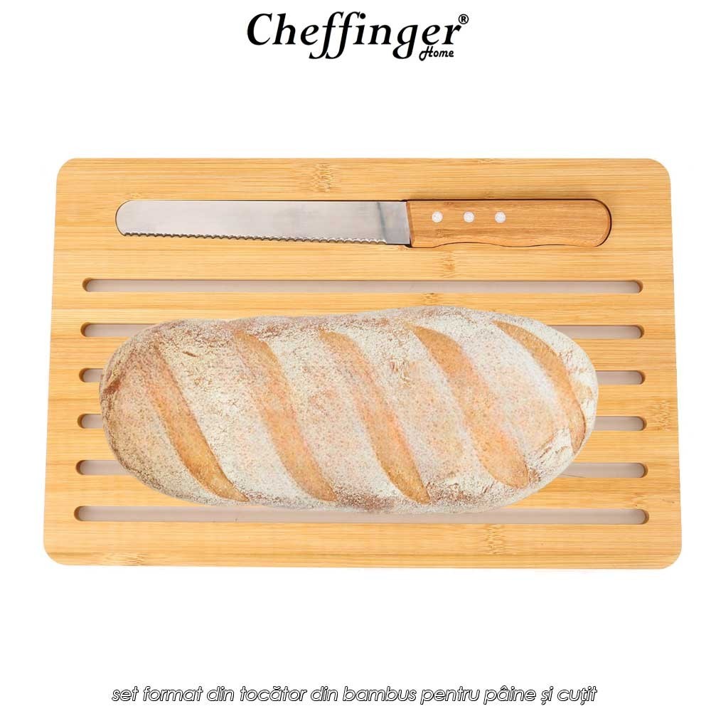 Cheffinger Home BCB41 - set format din tocător din bambus pentru pâine și cuțit