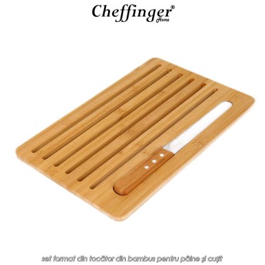 Cheffinger Home BCB41 - set format din tocător din bambus pentru pâine și cuțit Cheffinger Home BCB41 - set format din tocător din bambus pentru pâine și cuțit