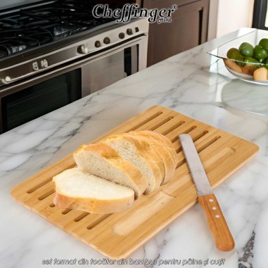 Cheffinger Home BCB41 - set format din tocător din bambus pentru pâine și cuțit Cheffinger Home BCB41 - set format din tocător din bambus pentru pâine și cuțit