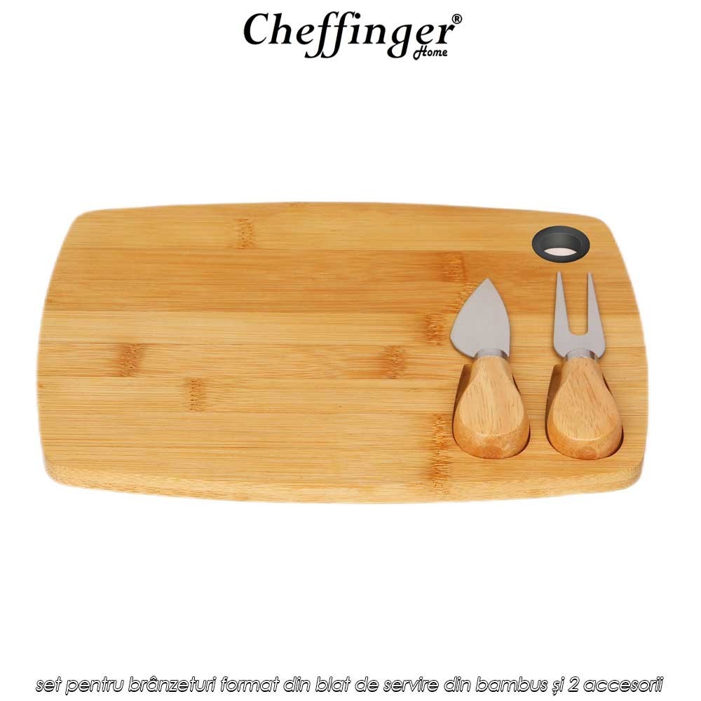 Cheffinger Home CS3 - set pentru brânzeturi format din blat de servire din bambus și 2 accesorii
