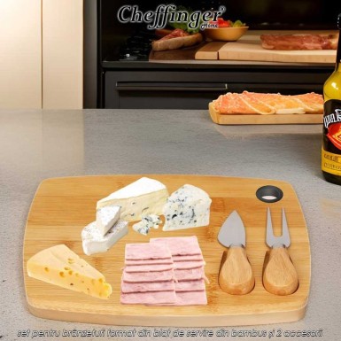 Cheffinger Home CS3 - set pentru brânzeturi format din blat de servire din bambus și 2 accesorii Cheffinger Home CS3 - set pentru brânzeturi format din blat de servire din bambus și 2 accesorii