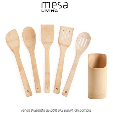 Mesa Living - set de 5 ustensile de gătit plus suport, din bambus Mesa Living - set de 5 ustensile de gătit plus suport, din bambus
