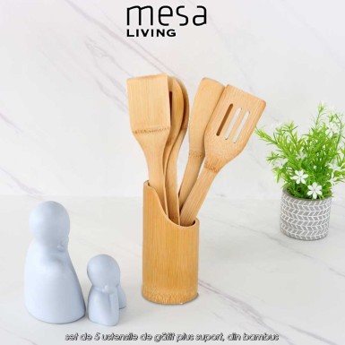 Mesa Living - set de 5 ustensile de gătit plus suport, din bambus Mesa Living - set de 5 ustensile de gătit plus suport, din bambus