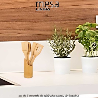 Mesa Living - set de 5 ustensile de gătit plus suport, din bambus Mesa Living - set de 5 ustensile de gătit plus suport, din bambus
