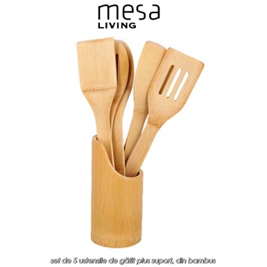 Mesa Living - set de 5 ustensile de gătit plus suport, din bambus Mesa Living - set de 5 ustensile de gătit plus suport, din bambus