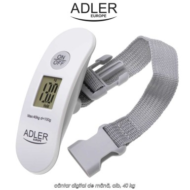 Adler Travel Scale AD 8189 - cântar digital de mână, alb, 40 kg Adler Travel Scale AD 8189 - cântar digital de mână, alb, 40 kg