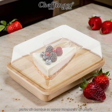 Cheffinger Home CSB24 - platou din bambus cu capac transparent din plastic Cheffinger Home CSB24 - platou din bambus cu capac transparent din plastic
