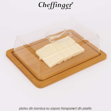 Cheffinger Home CSB24 - platou din bambus cu capac transparent din plastic Cheffinger Home CSB24 - platou din bambus cu capac transparent din plastic