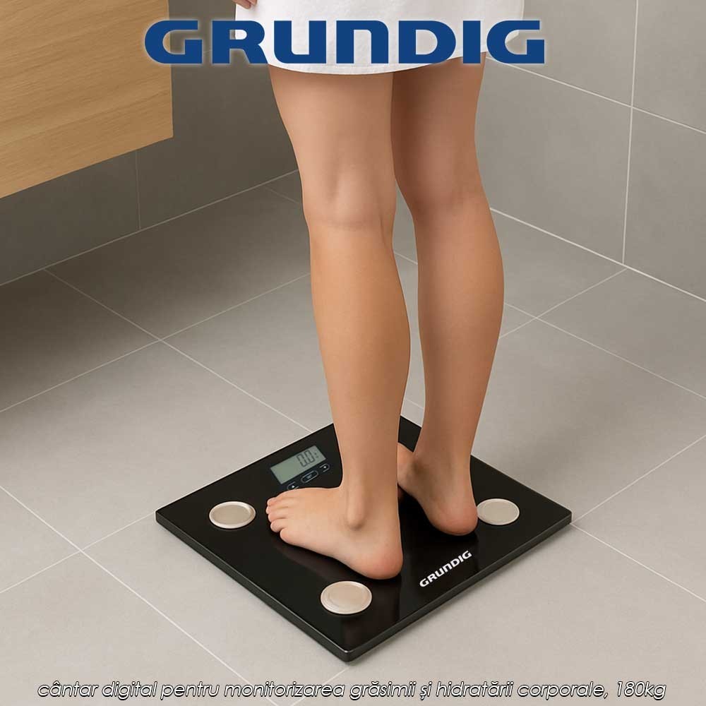 Grundig Body Fat-Hydration Scale - cântar digital pentru monitorizarea grăsimii și hidratării corporale, 180kg