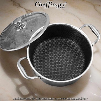 Cheffinger Home PNC24 - oală premium din oțel inoxidabil cu model de fagure 24cm Cheffinger Home PNC24 - oală premium din oțel inoxidabil cu model de fagure 24cm