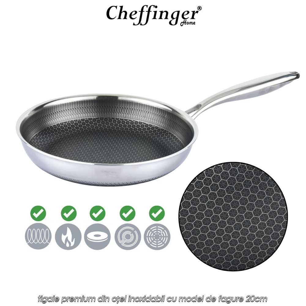 Cheffinger Home PFP20 - tigaie premium din oțel inoxidabil cu model de fagure 20cm