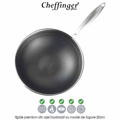 Cheffinger Home PFP20 - tigaie premium din oțel inoxidabil cu model de fagure 20cm Cheffinger Home PFP20 - tigaie premium din oțel inoxidabil cu model de fagure 20cm