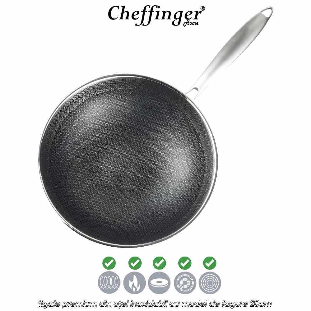 Cheffinger Home PFP20 - tigaie premium din oțel inoxidabil cu model de fagure 20cm