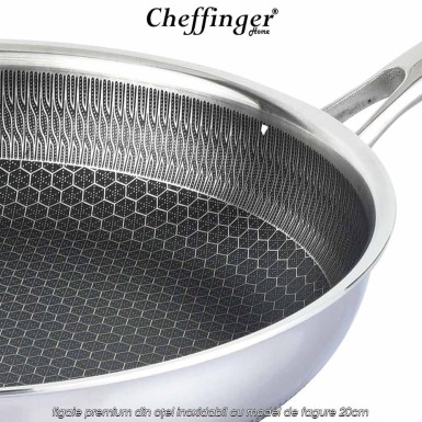 Cheffinger Home PFP20 - tigaie premium din oțel inoxidabil cu model de fagure 20cm Cheffinger Home PFP20 - tigaie premium din oțel inoxidabil cu model de fagure 20cm