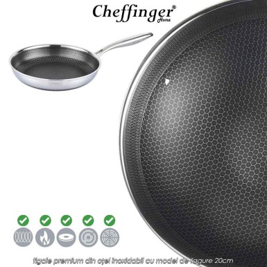 Cheffinger Home PFP20 - tigaie premium din oțel inoxidabil cu model de fagure 20cm Cheffinger Home PFP20 - tigaie premium din oțel inoxidabil cu model de fagure 20cm