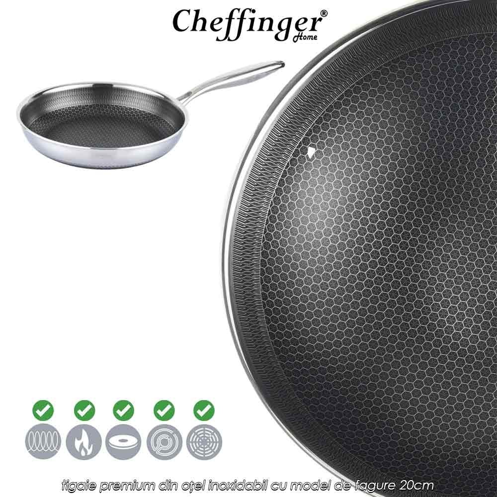 Cheffinger Home PFP20 - tigaie premium din oțel inoxidabil cu model de fagure 20cm