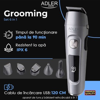 Adler 6in1 Grooming Set AD2944 - aparat de tuns și bărbierit reîncărcabil 6 în 1 Adler 6in1 Grooming Set AD2944 - aparat de tuns și bărbierit reîncărcabil 6 în 1