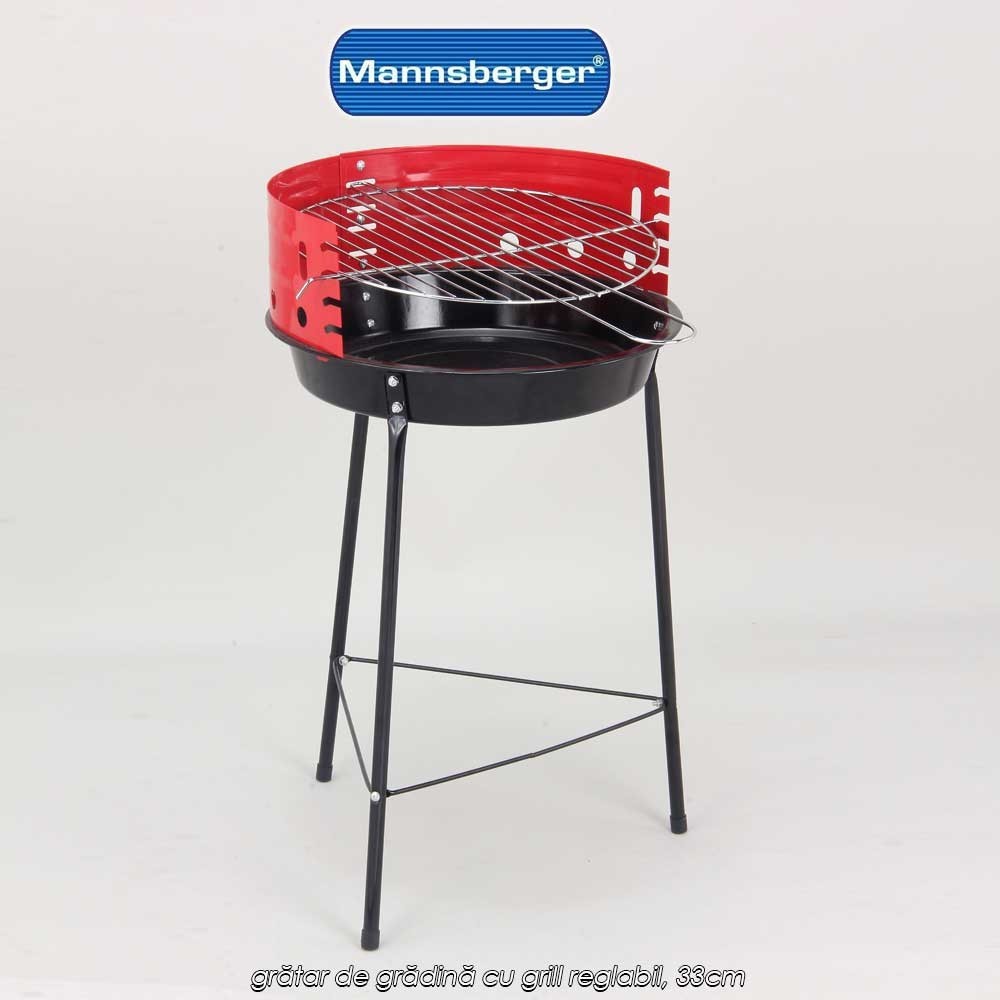 Mannsberg BBQ Grill - grătar de grădină cu grill reglabil, 33cm