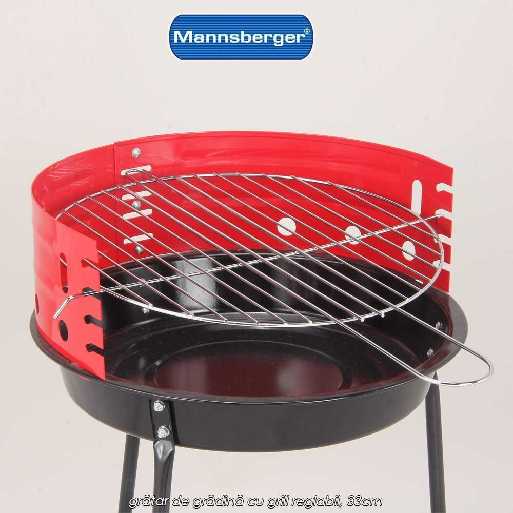 Mannsberg BBQ Grill - grătar de grădină cu grill reglabil, 33cm