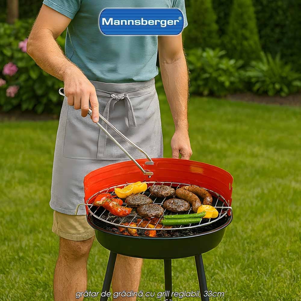 Mannsberg BBQ Grill - grătar de grădină cu grill reglabil, 33cm