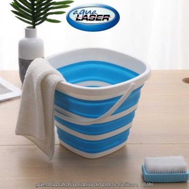 Aqua Laser Foldable Bucket Square - găleată pătrată pliabilă din plastic și silicon, 10 litri Aqua Laser Foldable Bucket Square - găleată pătrată pliabilă din plastic și silicon, 10 litri