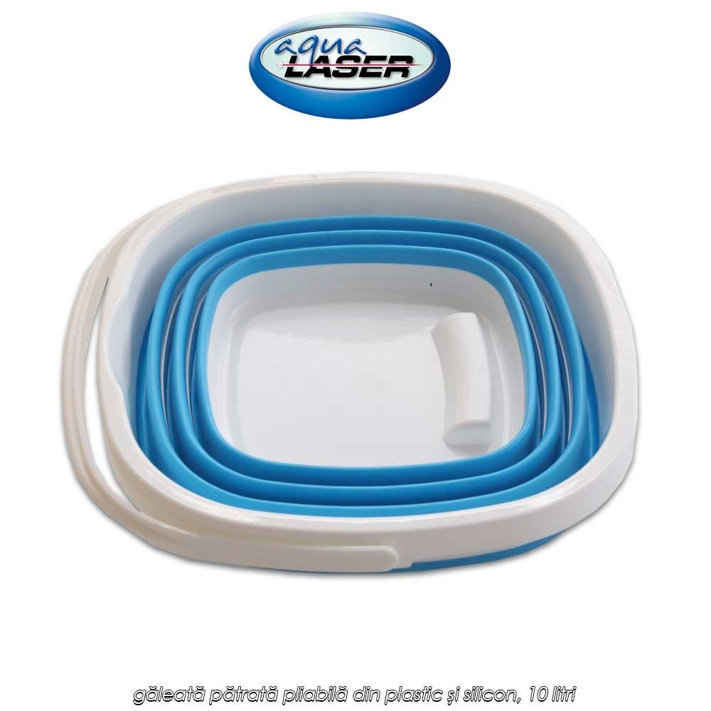 Aqua Laser Foldable Bucket Square - găleată pătrată pliabilă din plastic și silicon, 10 litri