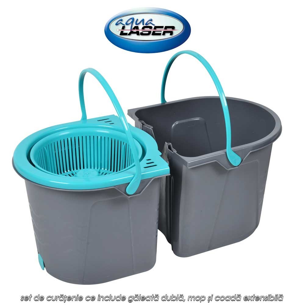 Aqua Laser Split Spin Mop - set de curățenie ce include găleată dublă, mop și coadă extensibilă