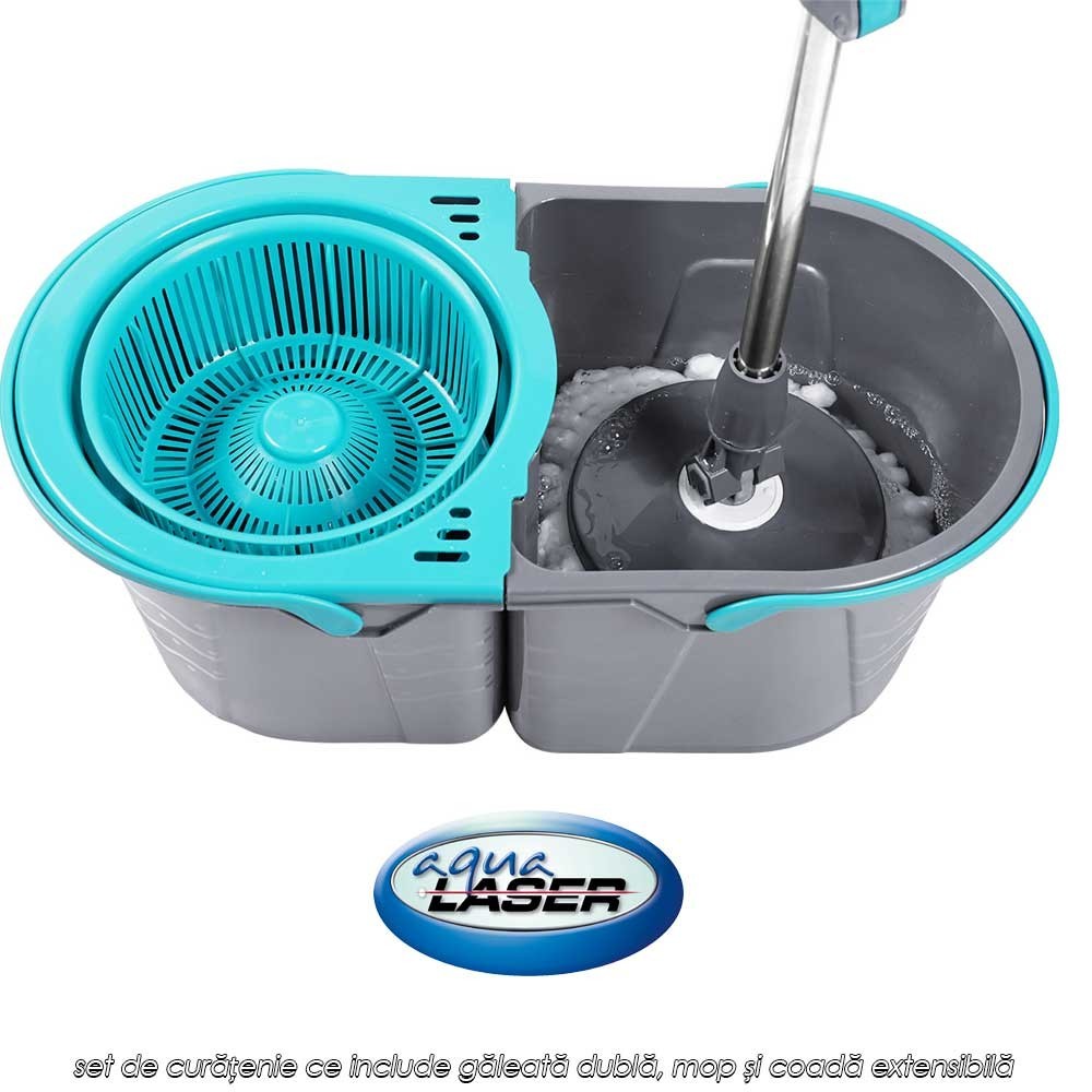 Aqua Laser Split Spin Mop - set de curățenie ce include găleată dublă, mop și coadă extensibilă