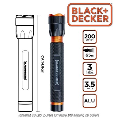Black+Decker Torch 200 - lanternă cu LED, putere luminare 200 lumeni, cu baterii Black+Decker Torch 200 - lanternă cu LED, putere luminare 200 lumeni, cu baterii