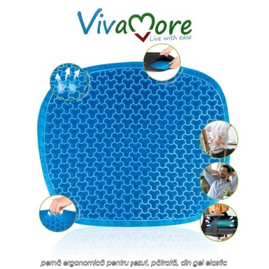 Vivamore Gel Cushion Square – pernă ergonomică pentru șezut, pătrată, din gel elastic Vivamore Gel Cushion Square – pernă ergonomică pentru șezut, pătrată, din gel elastic