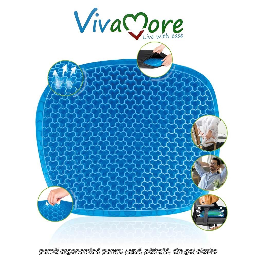 Vivamore Gel Cushion Square – pernă ergonomică pentru șezut, pătrată, din gel elastic