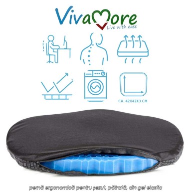 Vivamore Gel Cushion Square – pernă ergonomică pentru șezut, pătrată, din gel elastic Vivamore Gel Cushion Square – pernă ergonomică pentru șezut, pătrată, din gel elastic