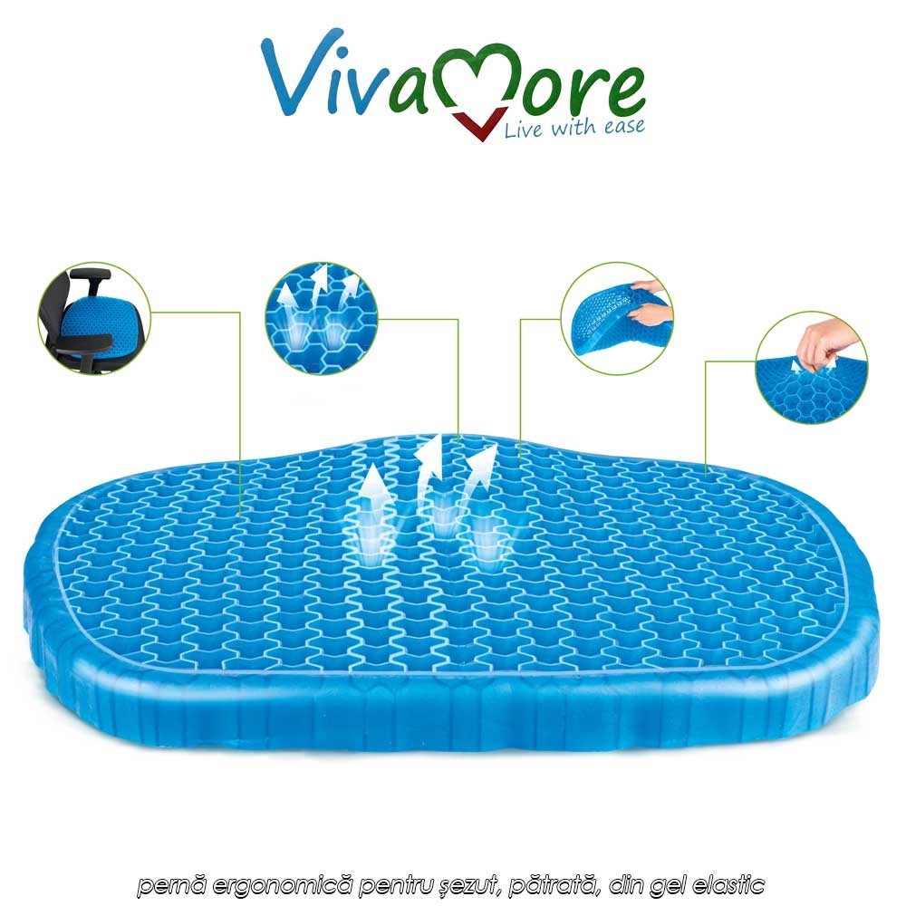 Vivamore Gel Cushion Square – pernă ergonomică pentru șezut, pătrată, din gel elastic